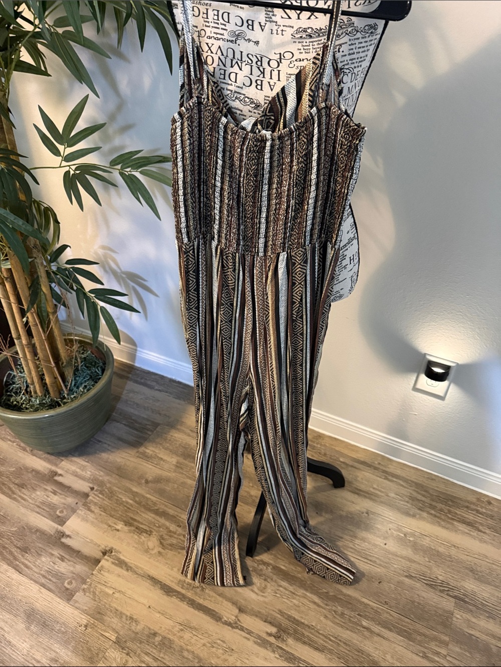Derek Heart Striped Brown Black Cream Jumpsuit - Picture 2 of 2